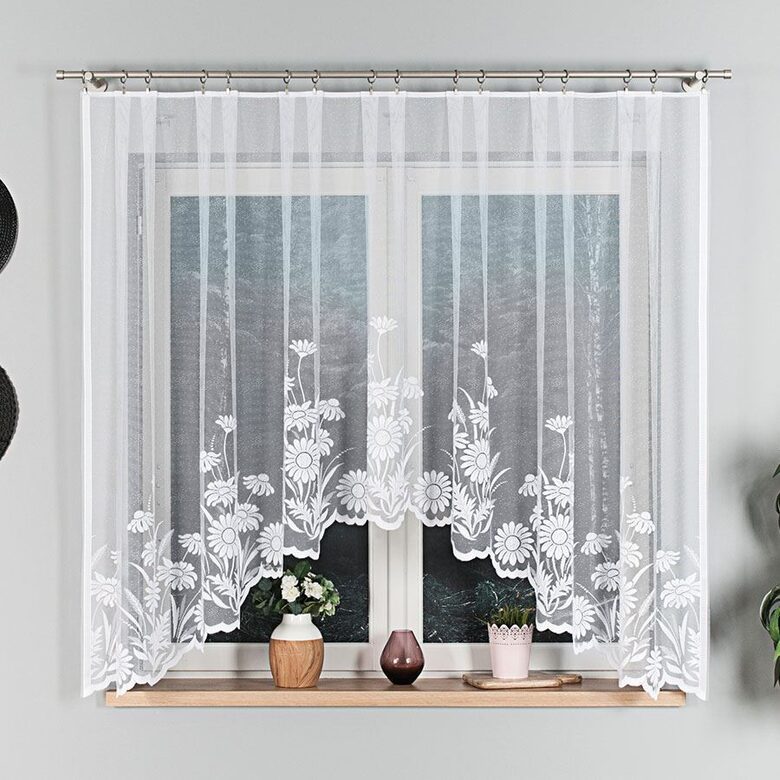 Žakarda virtuves dienas aizkari ARALIA, balti, 300x160 cm