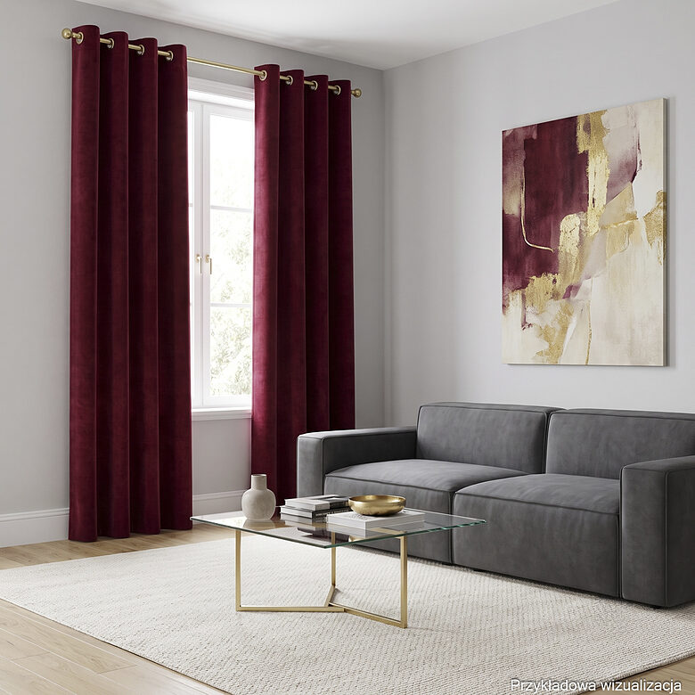 Paruoštos naktinės aksominės užuolaidos BLACKOUT VELVET su žiedais, raudona