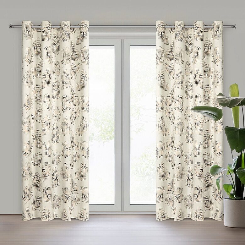 Premium velveta nakts aizkars GLORIA uz riņķiem, 140x250 cm (gaišs krēmapiena ar zeltu)