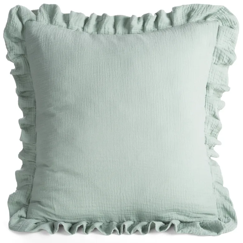 Pagalvės užvalkalas 45x45 cm muslinas su dekoratyviniais raukiniais kraštuose, šalavijų spalvos MUSLIN 1