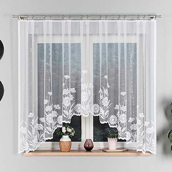 Žakarda virtuves dienas aizkari ARALIA, balti, 300x160 cm