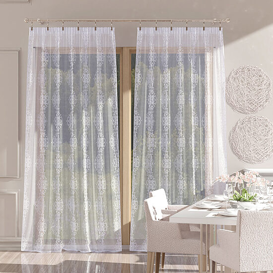 Dieninės užuolaidos EMBER 140x250 cm su užuolaidų juosta, baltos raštuotos