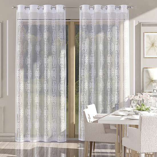 Dieninės užuolaidos EMBER 140x250 cm su žiedais, baltos raštuotos