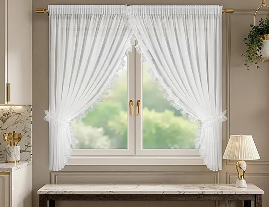 Gaisīgi dienas aizkari GABRIELLA ar bārkstīm, 400x180 cm, balti