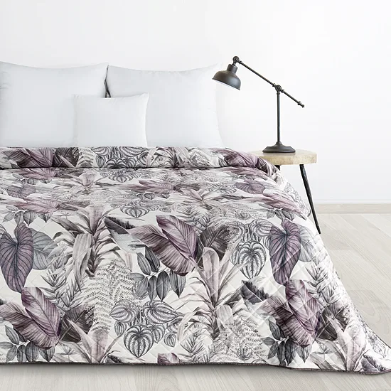 Voodikate DAVOS violetse troopiliste lehtede mustriga | 100% polüester – erinevad suurused