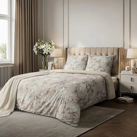 Premium makosatiinist voodipesukomplekt REINA LINE (beež liiliatega, 100% puuvill, eri suurused)