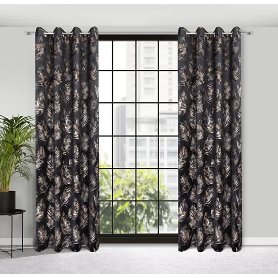 Premium velveta nakts aizkars GLORIA uz gredzeniem, 140x250 cm (melns ar zeltu)
