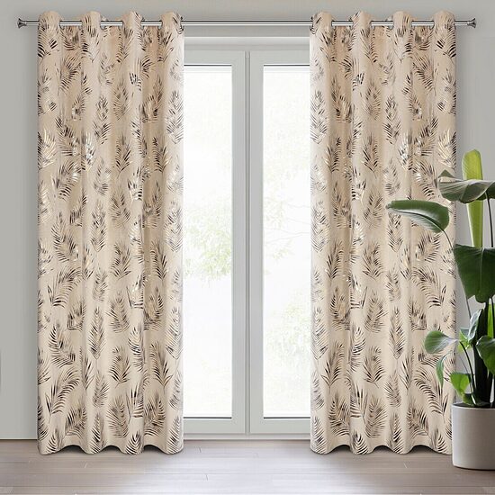 Premium velveta nakts aizkars GLORIA uz riņķiem, 140x250 cm (krēma bēšs ar zeltu)