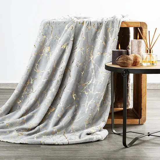Pehme hall/kuldne marmormustriga pleed Glamo (150x200 cm)