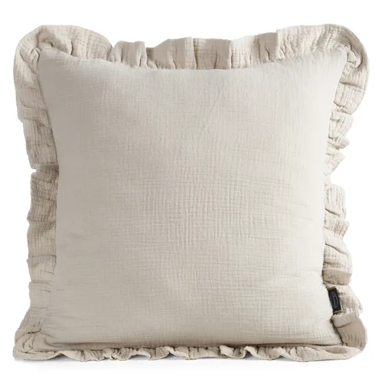 Padjapüür 45x45 cm musliinist dekoratiivsete volangidega servades, beež MUSLINS 1