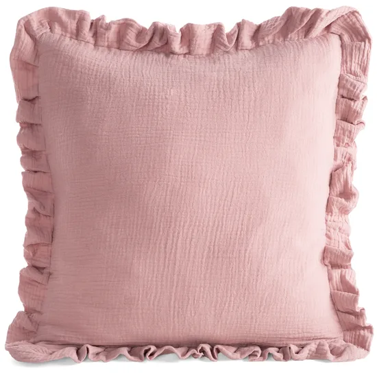 Padjapüür 45x45 cm musliinist dekoratiivsete volangidega servades, puudriroosa MUSLINS 1